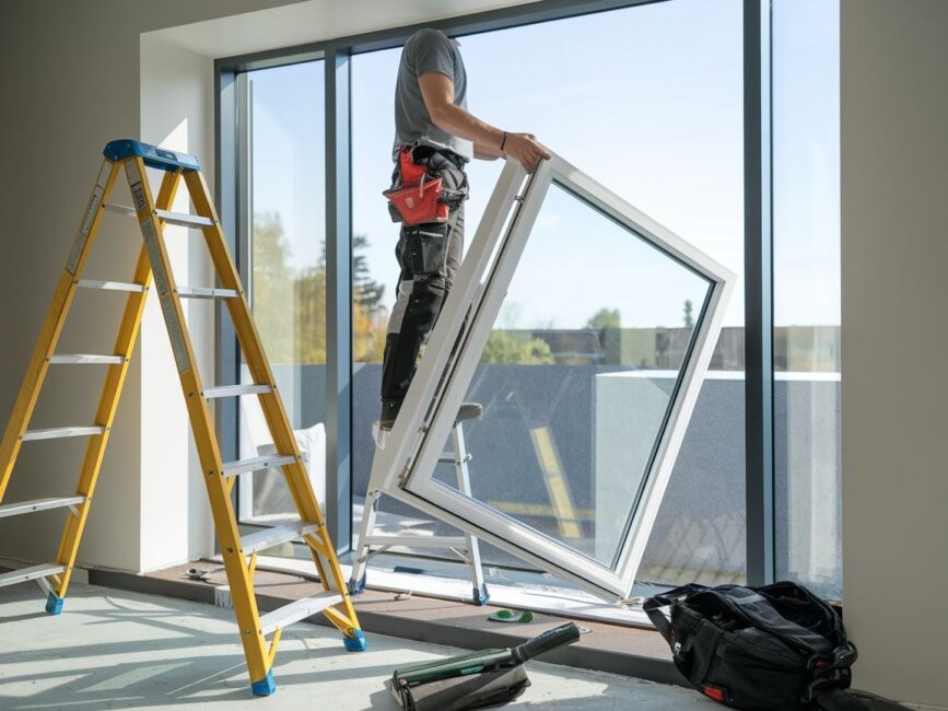 Widok na dom podczas wymiany okien
